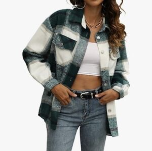 Plaid Button Down Flannel Shirt Jacket